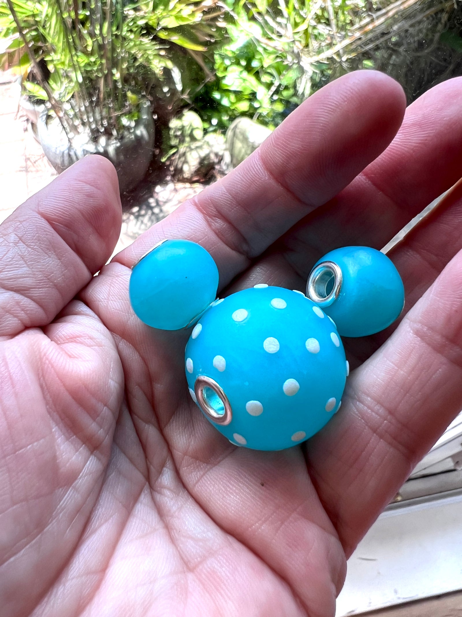 Set of 3 Blue Polymer Clay Hollow Beads