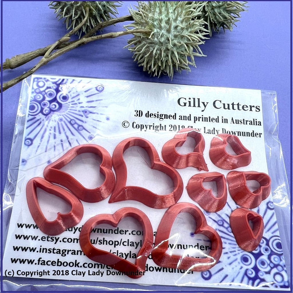 Small heart shape polymer clay cutters.