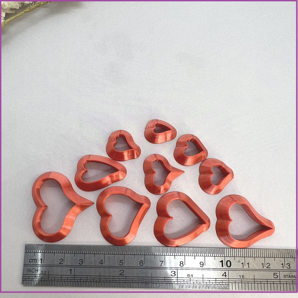 Small heart shape polymer clay cutters.