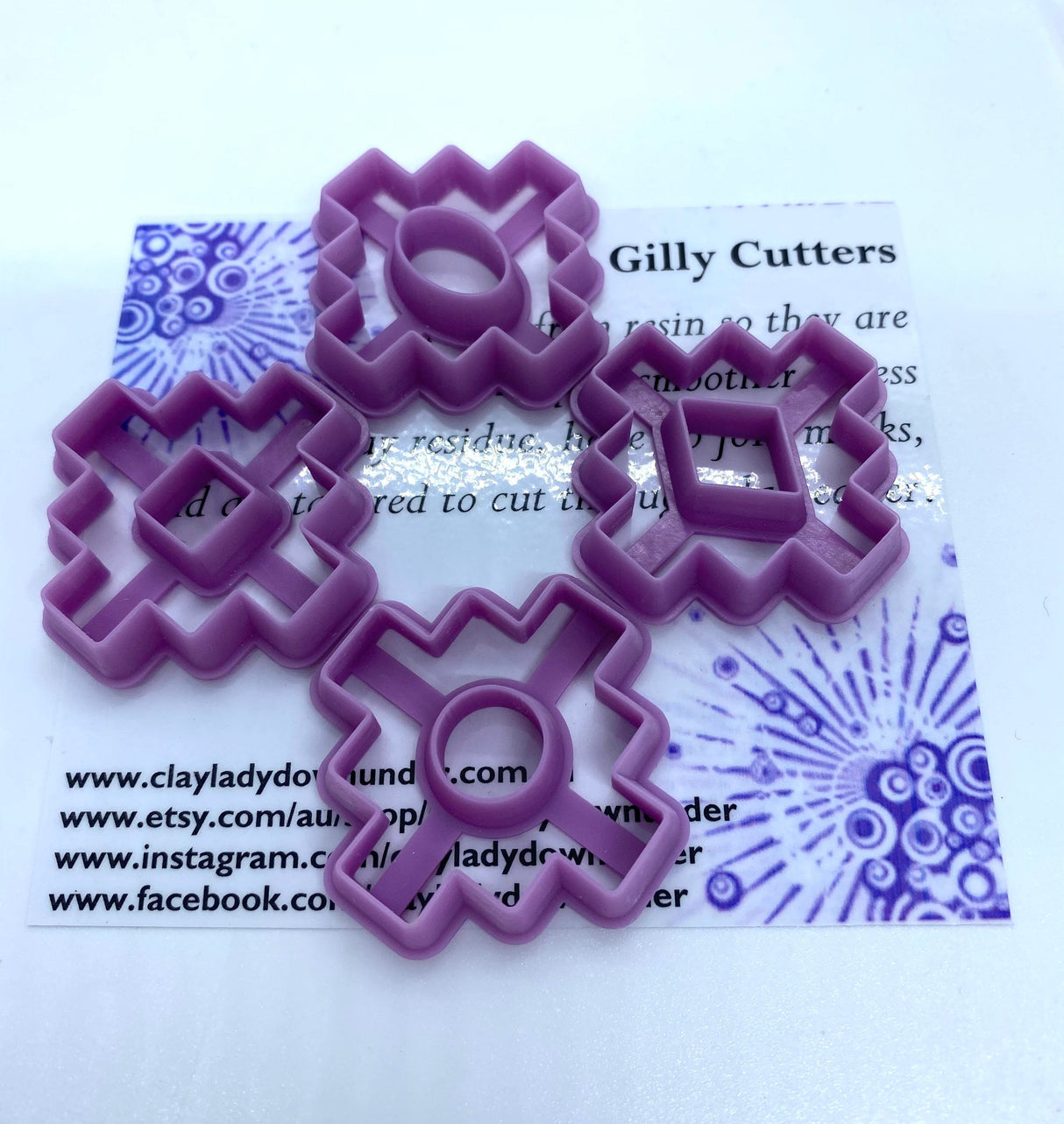 Polymer clay cutters, precious metal (PMC) and ceramic clay cutters, Gilly cutters (Aztec - Sante Fe)